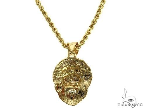 10K Yellow Gold Lion Head Pendant Set 66591 - Image 3