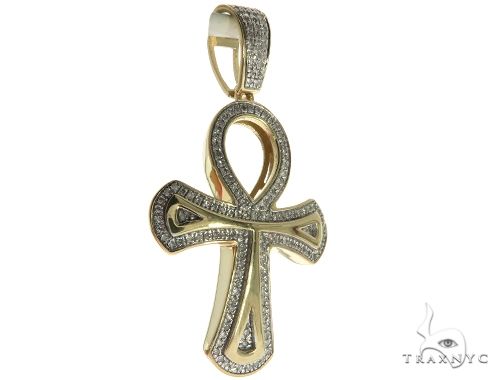 10K Gold Micro Pave Diamond Ankh Cross Crucifix 63627 - Image 2