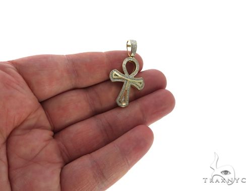 10K Gold Micro Pave Diamond Ankh Cross Crucifix 63627 - Image 5