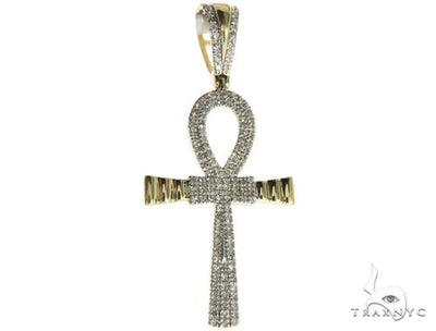 10K Gold Micro Pave Diamond Small Ankh Cross Crucifix 63611 - Image 1
