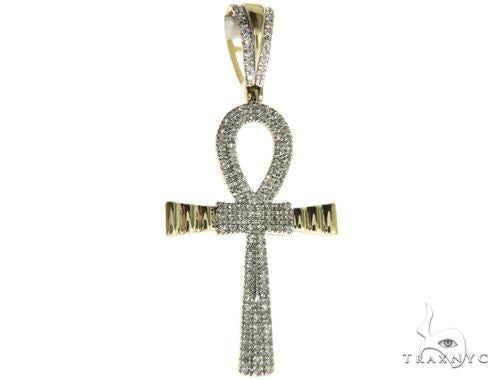 10K Gold Micro Pave Diamond Small Ankh Cross Crucifix 63611 - Image 1