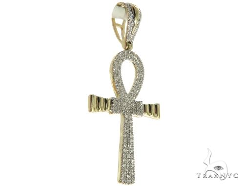 10K Gold Micro Pave Diamond Small Ankh Cross Crucifix 63611 - Image 2