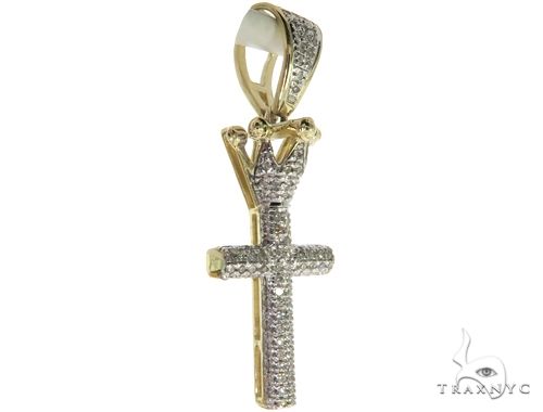 10K Gold Micro Pave Diamond Small Crowned Cross 63614 - Image 2