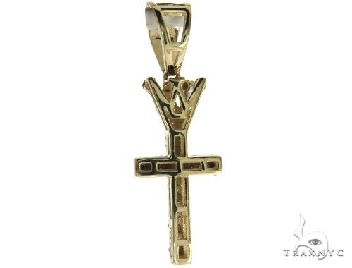 10K White Gold Micro Pave Diamond Small Crowned Cross Pendant, view 3
