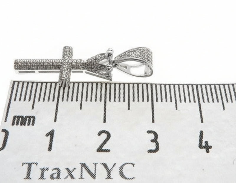10K White Gold Micro Pave Diamond Small Crowned Cross Pendant, view 5