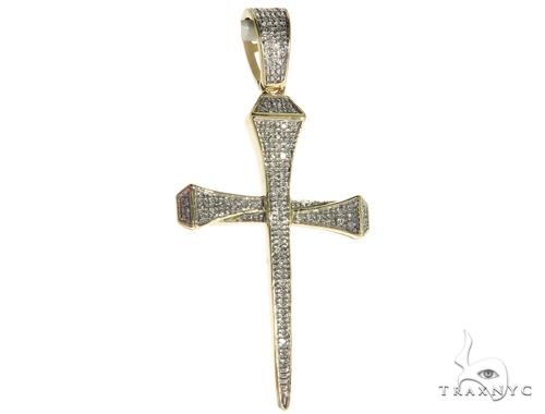 10K Gold Micro Pave Diamond Small Nail Cross Pendant 63616 - Image 1