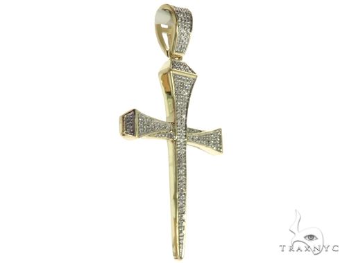 10K Gold Micro Pave Diamond Small Nail Cross Pendant 63616 - Image 2