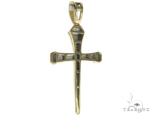 10K Gold Micro Pave Diamond Small Nail Cross Pendant 63616 - Image 4