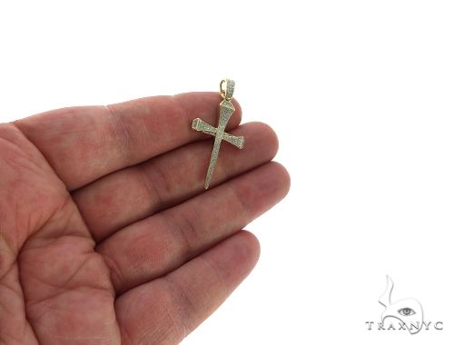 10K Gold Micro Pave Diamond Small Nail Cross Pendant 63616 - Image 5