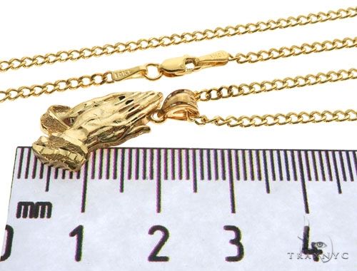 10K Yellow Gold Praying Hands Charm 24 Inches Cuban Link Chain Set, photo 4 of 7