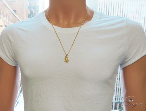 10K Yellow Gold Praying Hands Charm 24 Inches Cuban Link Chain Set, photo 6 of 7