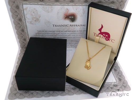 10K Yellow Gold Praying Hands Charm 24 Inches Cuban Link Chain Set, photo 7 of 7