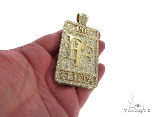 10K Yellow Gold Prong Diamond Custom Made Pie Flippa Pendant 63529 - Image 13