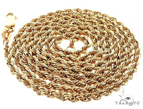 10k Yellow Gold Hollow Rope Link Chain 22 Inches 2mm 57275 | TraxNYC
