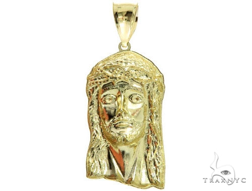 10K yellow gold small Jesus pendant with detailed facial features and textured hair