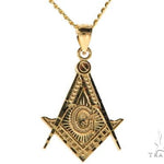 10K Yellow Gold Square and Compasses Masonic Instruments Charm 24 Inches Cuban Link Chain Set 61817 - Image 1