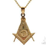 10K Yellow Gold Square and Compasses Masonic Instruments Charm 24 Inches Cuban Link Chain Set 61817 - Image 3