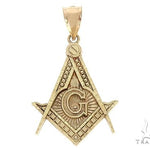 10K Yellow Gold Square and Compasses Masonic Instruments Charm Pendant 61782 - Image 1
