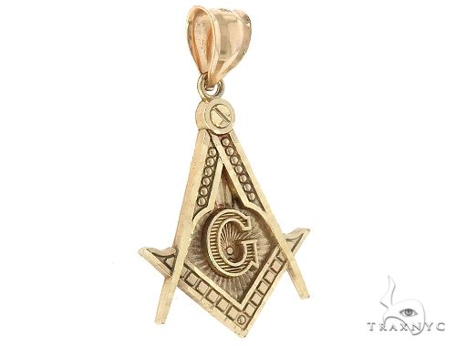 10K Yellow Gold Square and Compasses Masonic Instruments Charm Pendant 61782 - Image 2