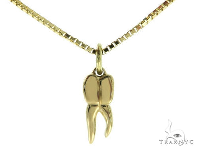 10K Yellow Gold Tooth Pendant Box Link Chain Set 57226 - Image 1