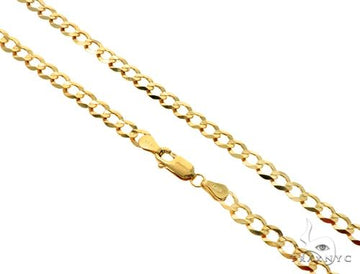 10k yellow gold 5mm curb link chain, 20 inches, flat interlocked links on white background