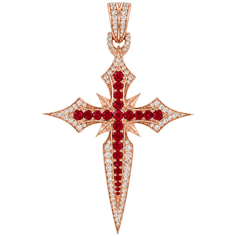 10K Gold Ruby Cross Pendant, view 3