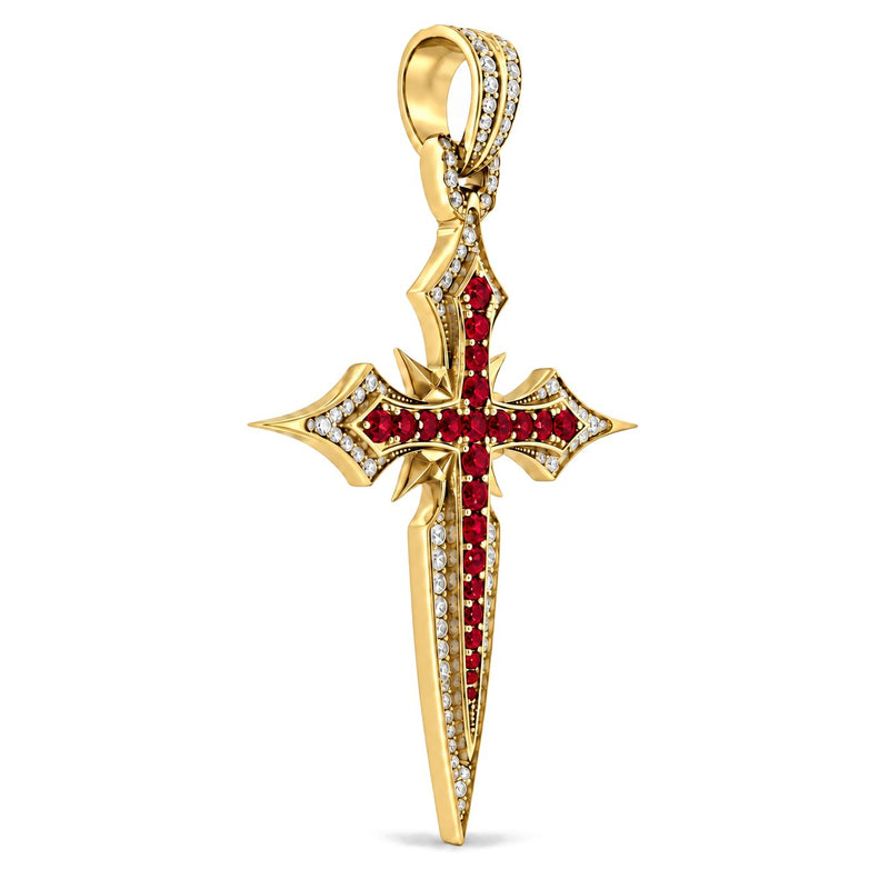 10K Gold Ruby Cross Pendant, view 5