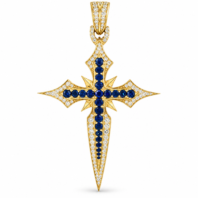 10K Gold Sapphire Cross Pendant