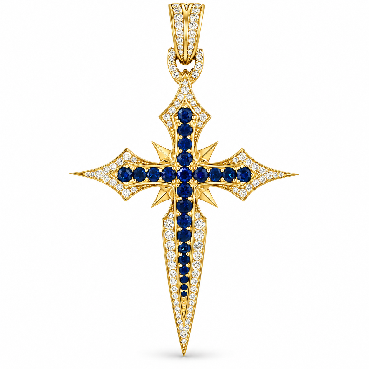 Buy 10K Gold Sapphire and Lab-Grown Diamond Cross Pendant 71864