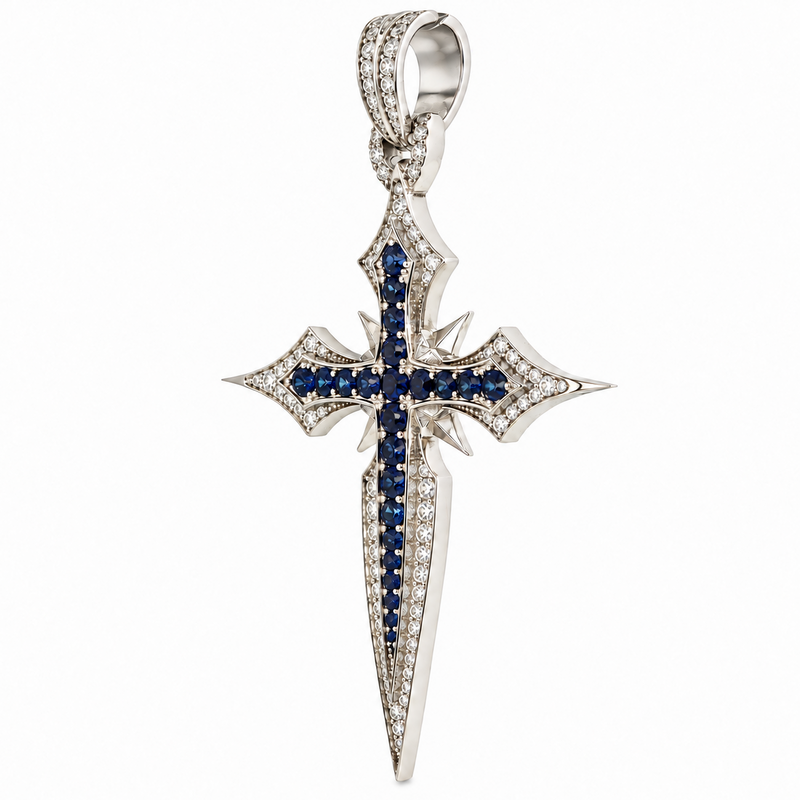 10K Gold Sapphire Cross Pendant, view 4
