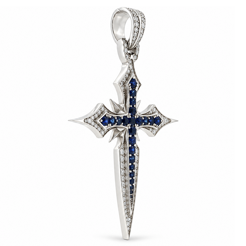 10K Gold Sapphire Cross Pendant, view 5