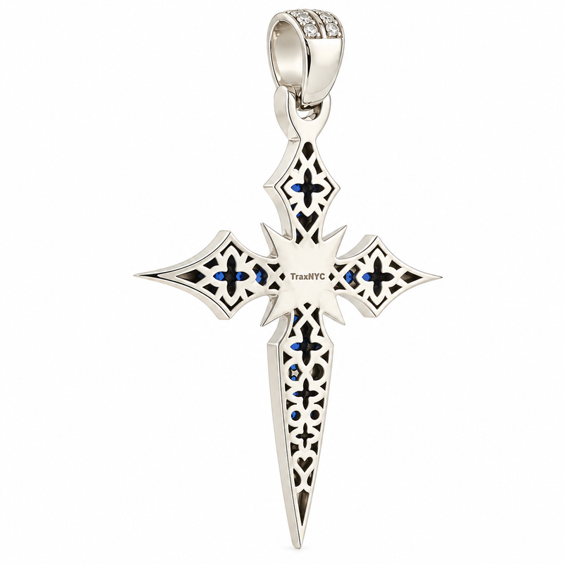 10K Gold Sapphire Cross Pendant, view 6