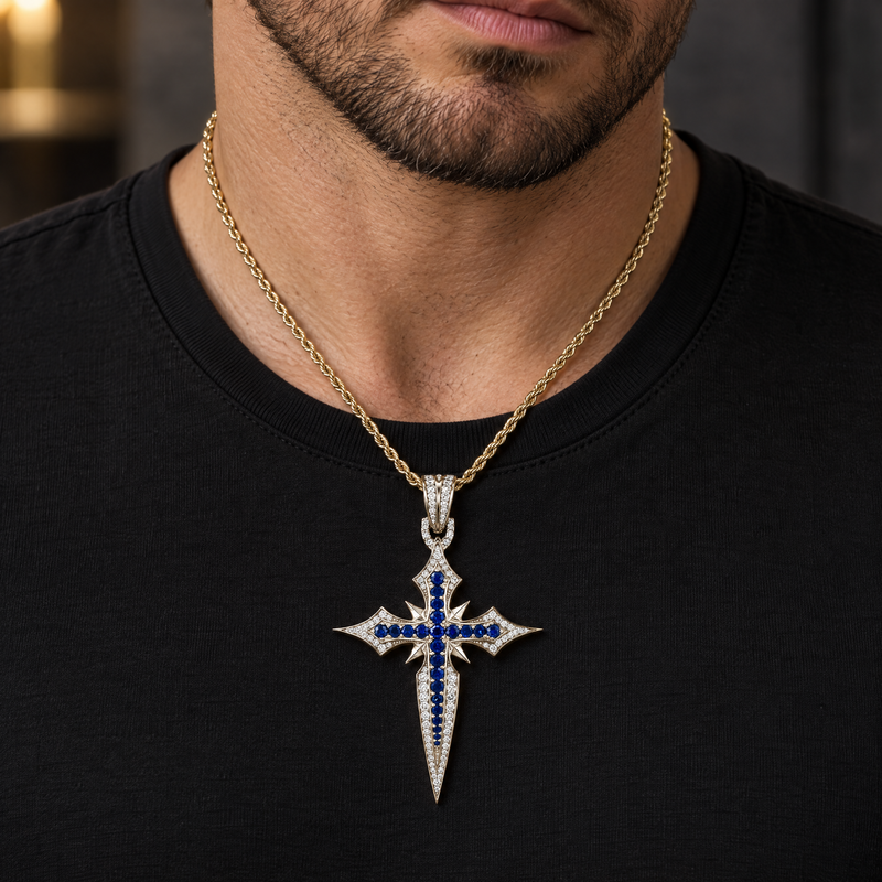 10K Gold Sapphire Cross Pendant, view 10