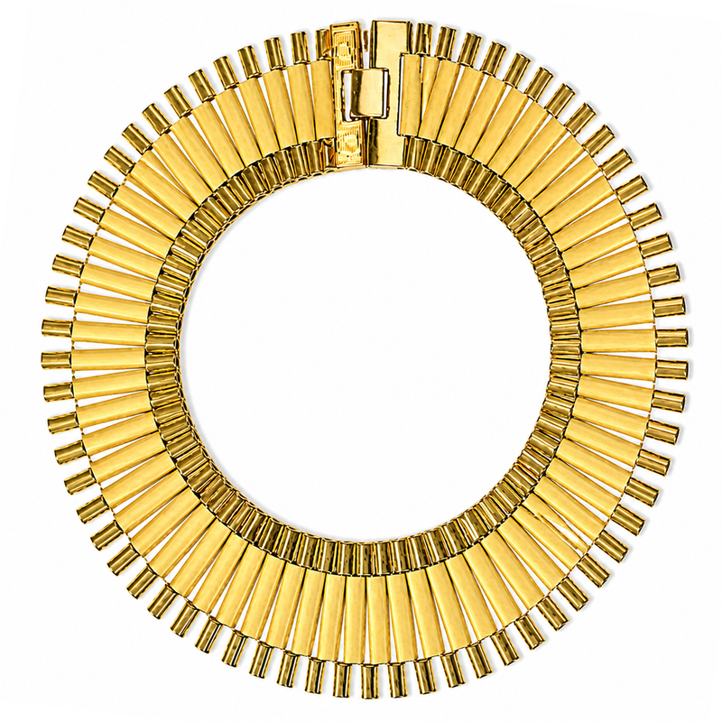 10K yellow gold presidential link necklace with wide polished bar links and box clasp

