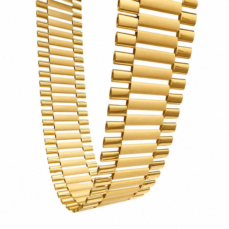 10K yellow gold presidential link necklace with wide polished bar links and box clasp

