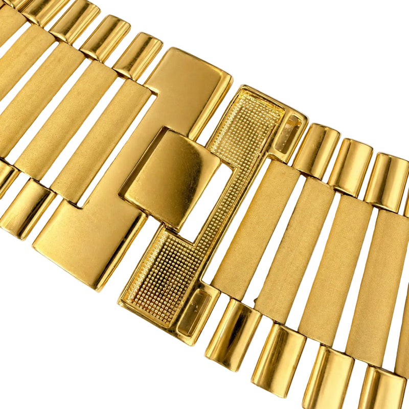 10K yellow gold presidential link necklace with wide polished bar links and box clasp

