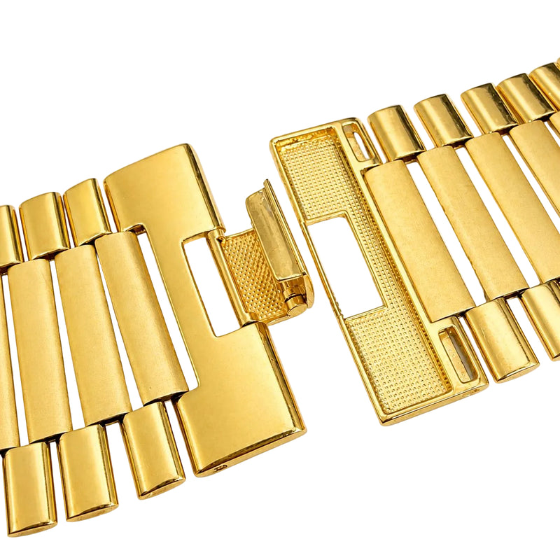 10K yellow gold presidential link necklace with wide polished bar links and box clasp

