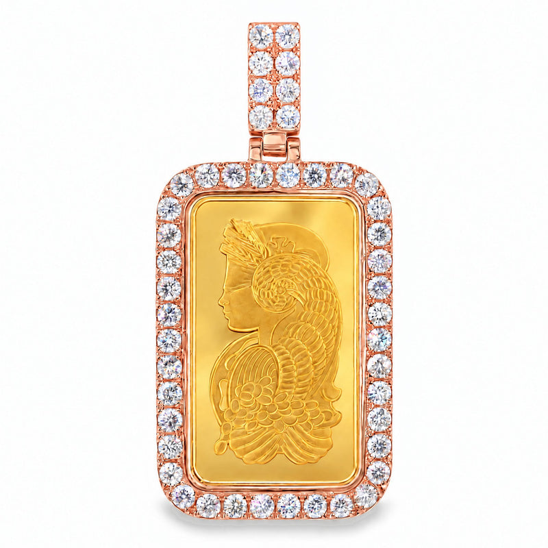 10 Gram 24K Gold Pamp Suisse Bar Diamond Pendant, view 2