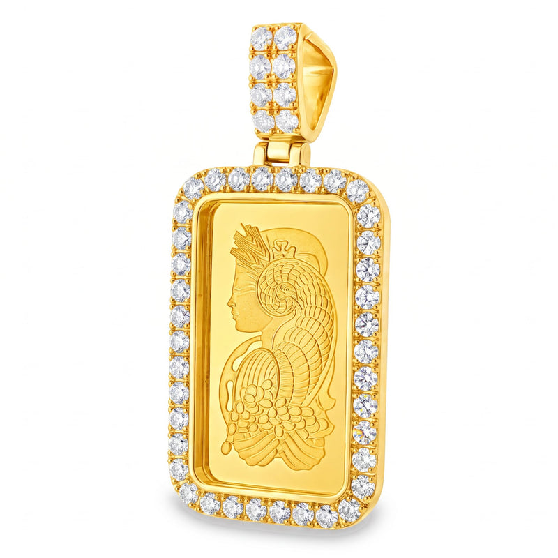 10 Gram 24K Gold Pamp Suisse Bar Diamond Pendant, view 4