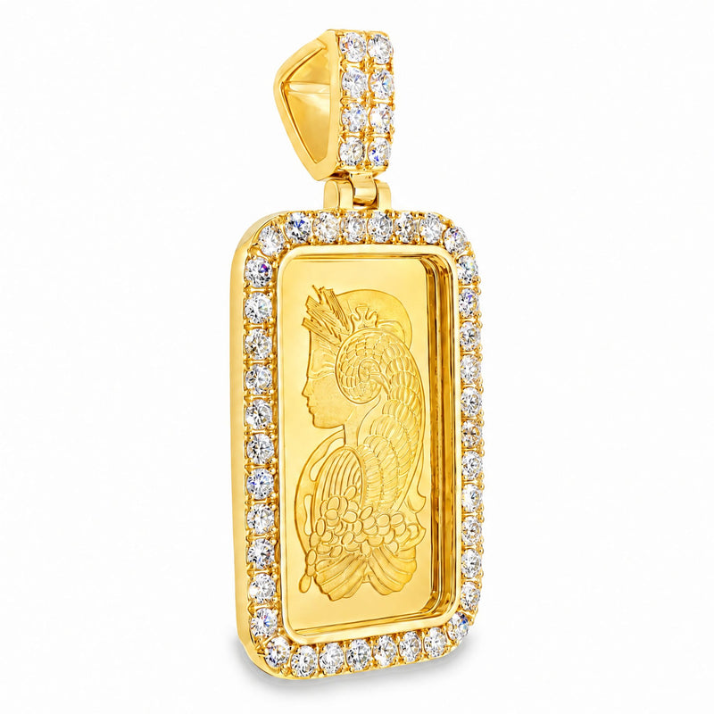 10 Gram 24K Gold Pamp Suisse Bar Diamond Pendant, view 6