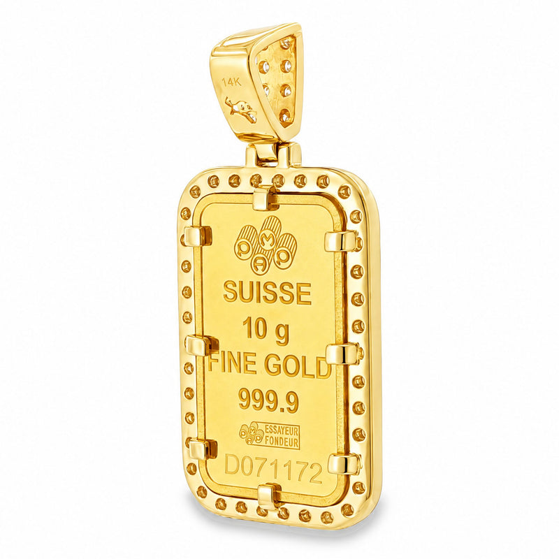 10 Gram 24K Gold Pamp Suisse Bar Diamond Pendant, view 7