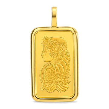 10 Gram 24K Gold Pamp Suisse Bar Sleek Frame Pendant 71925 - TRAX1