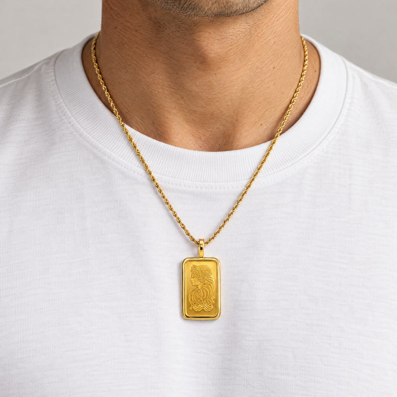 10 Gram 24K Gold Pamp Suisse Bar Sleek Frame Pendant 71925 - TRAX11