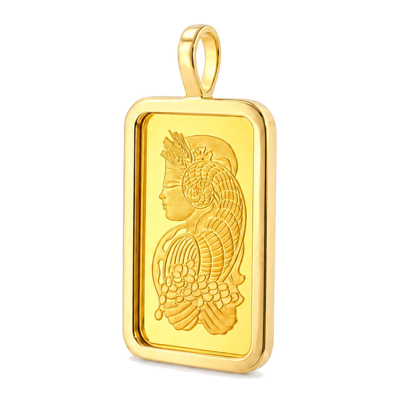 10 Gram 24K Gold Pamp Suisse Bar Sleek Frame Pendant 71925 - TRAX5