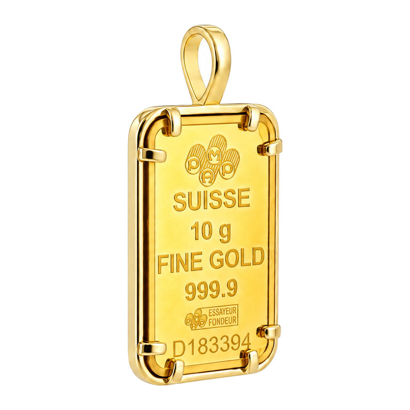 10 Gram 24K Gold Pamp Suisse Bar Sleek Frame Pendant 71925 - TRAX6