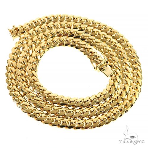 24-inch 7mm 10k solid yellow gold Miami Cuban chain necklace with polished links, photo 3 of 5