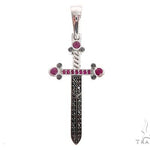 10k White Gold Black Diamond And Ruby Sword Pendant 65104 - Image 1