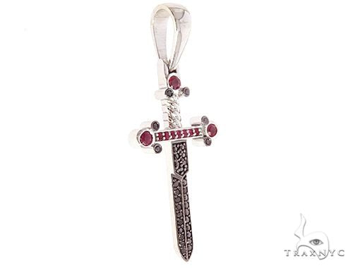 10k White Gold Black Diamond And Ruby Sword Pendant 65104 - Image 2