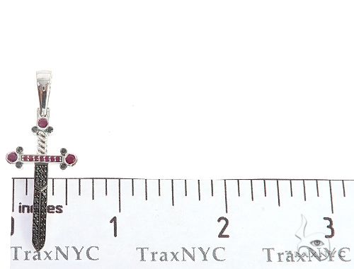 10k White Gold Black Diamond And Ruby Sword Pendant 65104 - Image 6