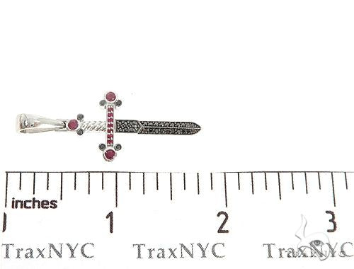 10k White Gold Black Diamond And Ruby Sword Pendant 65104 - Image 7